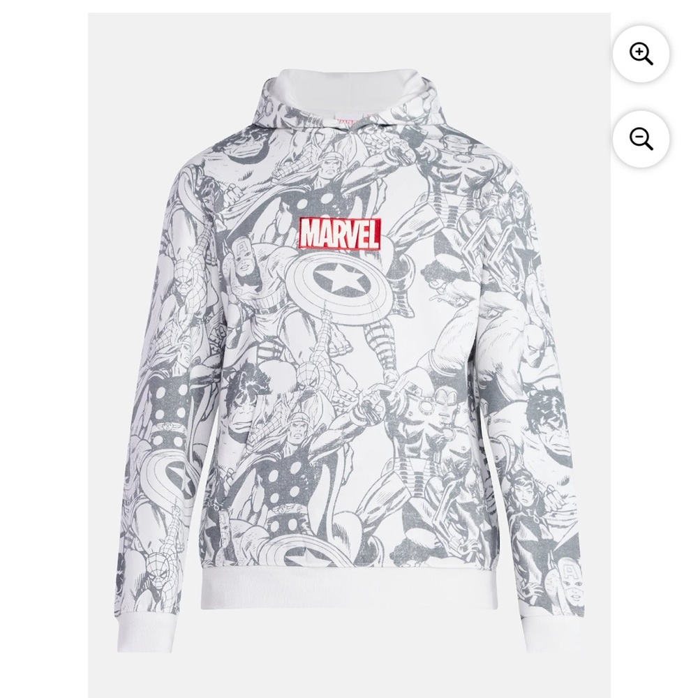Marvel Red Logo White & Gray Comic Hoodie Graphic Sweater